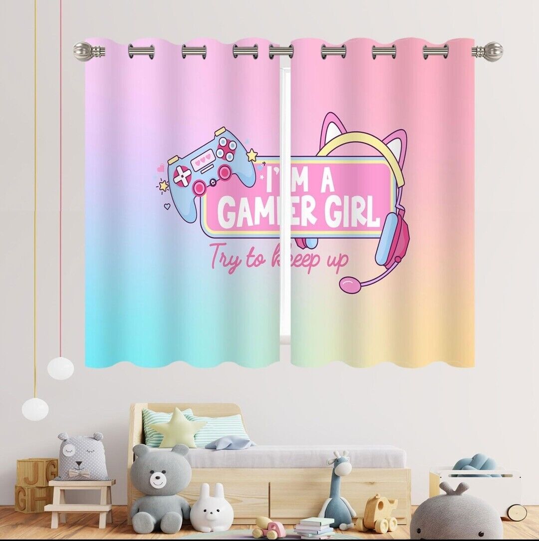 YISURE Gamer Pink Window Curtains, Blackout Curtains for Kids Bedroom, 42" x 55"